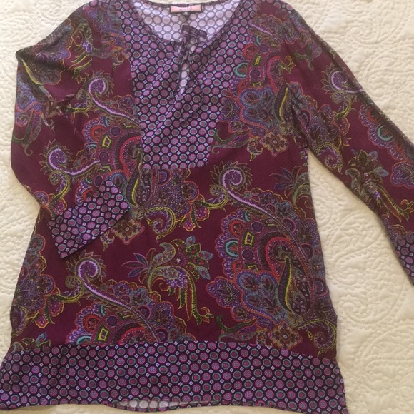 Olive Hill Mixed Print Purple Paisley Relaxed Tunic Top size Medium - Picture 1 of 15